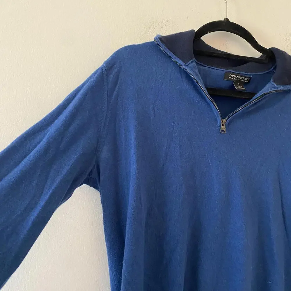 Mens BANANA REPUBLIC blue Pima cotton cashmere quarter zip